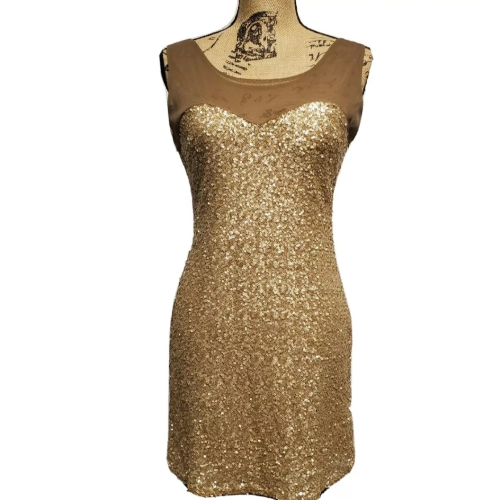 MARINEBLU GOLD SEQUIN BODYCON MINI DRESS  M